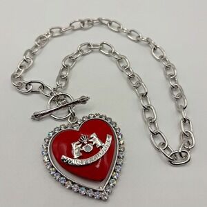 Vintage Y2K Juicy Couture Red Heart Necklace Silver Tone Toggle Chain 20"